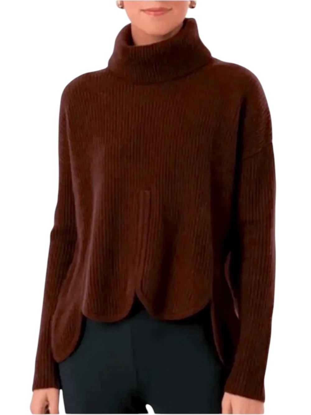 Chloe Kristyn Mink Anna Scallop Sweater in burgundy Size Large NWT